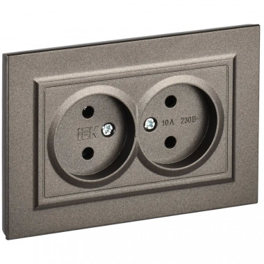 Розетка двойная без заземления без защитных шторок 10А в сборе IEK Brite РС12-2-БрТБ темная бронза — Multielectrika