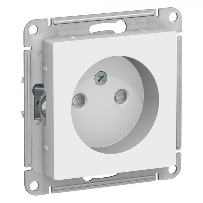 Розетка силовая Schneider Electric Atlas Design со шторками, без заземления, белая фото 1 — Multielectrika