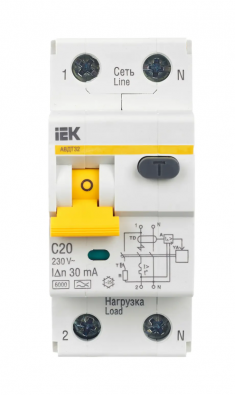 Дифференциальный автомат АВДТ 32 C20 30мА тип А IEK MAD22-5-020-C-30 &mdash; Multielectrika