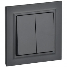 Выключатель двухклавишный 10А в сборе IEK Brite ВСР10-2-0-БрГ графит &mdash; Multielectrika