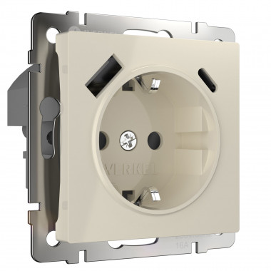 Розетка с заземлением, шторками и USB тип A+C (слоновая кость) W1171703 — Multielectrika