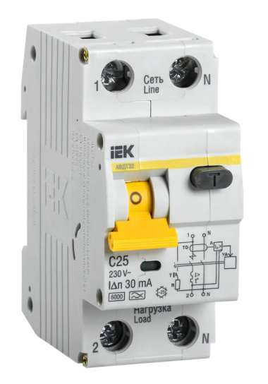 Дифференциальный автомат АВДТ 32 C25 30мА тип А IEK MAD22-5-025-C-30 — Multielectrika