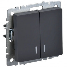 Выключатель двухклавишный с индикацией 10А IEK Brite ВС10-2-1-БрГ графит &mdash; Multielectrika