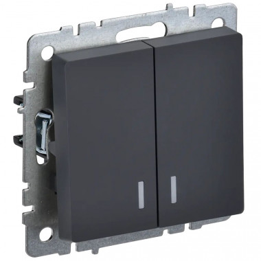 Выключатель двухклавишный с индикацией 10А IEK Brite ВС10-2-1-БрГ графит — Multielectrika