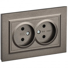 Розетка двойная без заземления с защитными шторками 10А в сборе IEK Brite РСш12-2-БрТБ темная бронза &mdash; Multielectrika