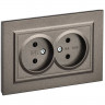 Розетка двойная без заземления с защитными шторками 10А в сборе IEK Brite РСш12-2-БрТБ темная бронза