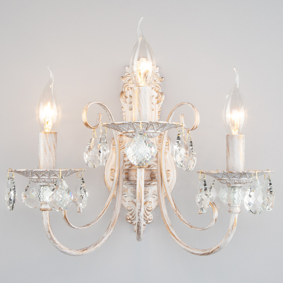 Бра с хрусталем 3305/3  белый с золотом / прозрачный хрусталь фото 1 — Multielectrika