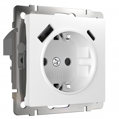 Розетка с заземлением, шторками и USB тип A+C (белый) W1171701 — Multielectrika