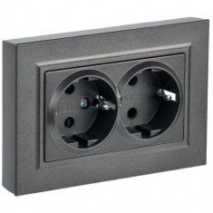 Розетка двойная с заземлением с защитными шторками 16А в сборе IEK Brite РСш12-3-БрТБ темная бронза &mdash; Multielectrika