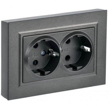 Розетка двойная с заземлением с защитными шторками 16А в сборе IEK Brite РСш12-3-БрТБ темная бронза — Multielectrika