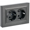 Розетка двойная с заземлением с защитными шторками 16А в сборе IEK Brite РСш12-3-БрТБ темная бронза
