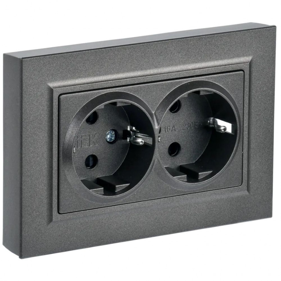 Розетка двойная с заземлением с защитными шторками 16А в сборе IEK Brite РСш12-3-БрТБ темная бронза фото 1 — Multielectrika