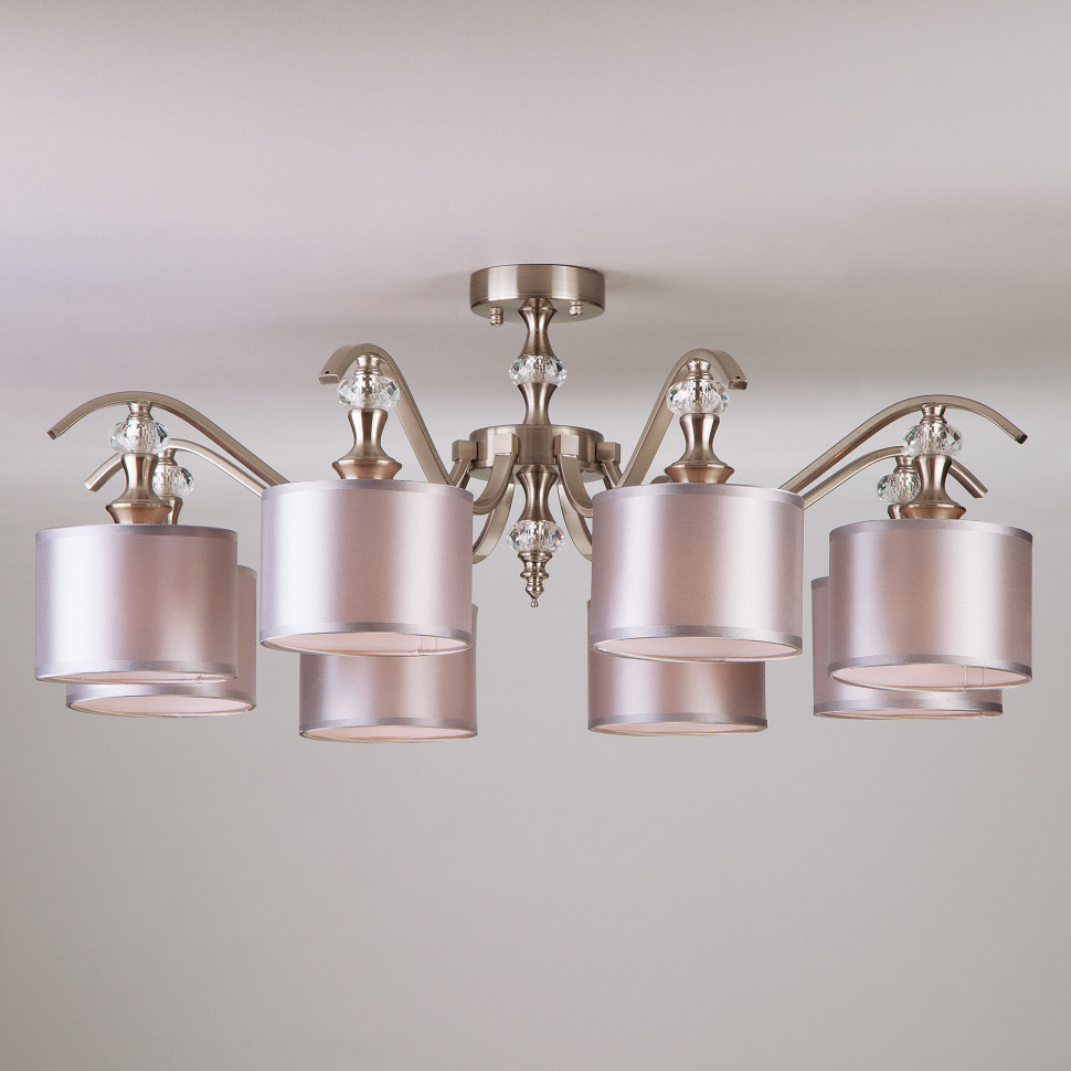 Потолочная люстра с тканевыми абажурами 60070/8 сатин-никель фото 1 &mdash; Multielectrika