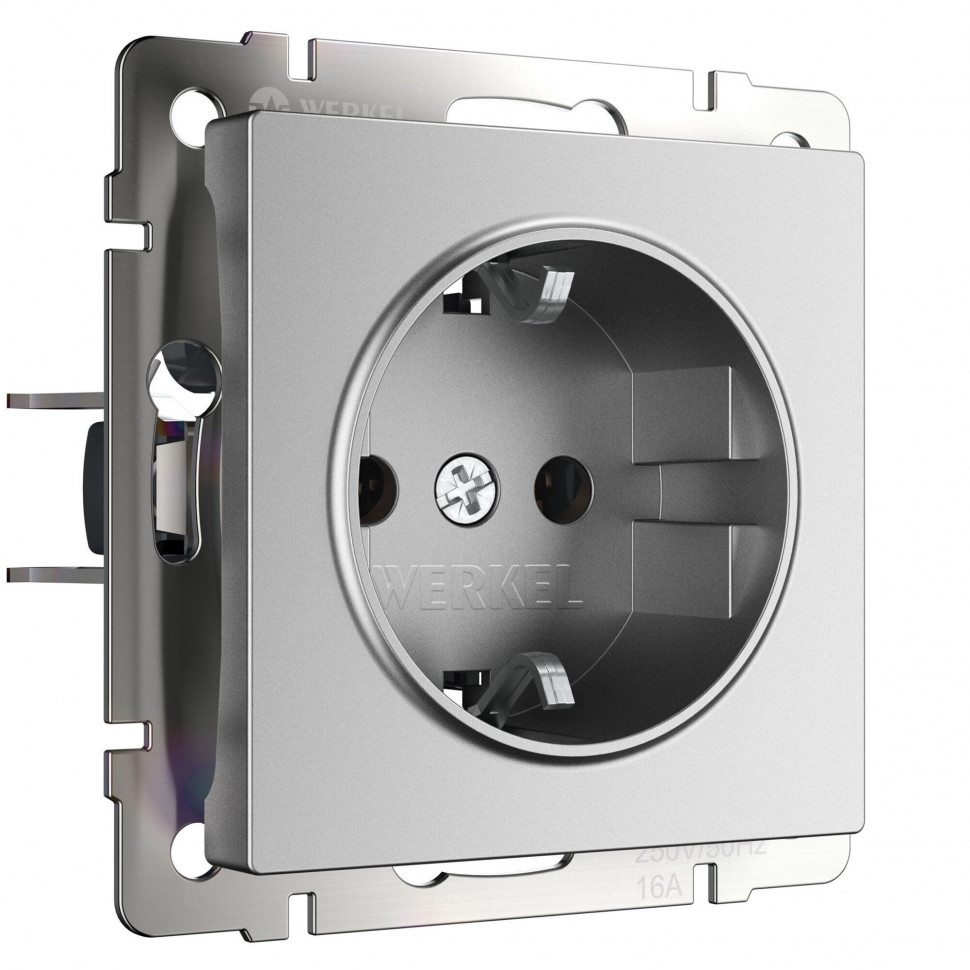 Розетка с заземлением и шторками (серебряный матовый) W1171165 фото 1 &mdash; Multielectrika