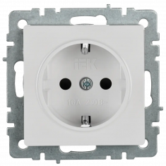 Розетка с заземлением с защитными шторками 16А IEK Brite РС14-1-0-БрБ белая &mdash; Multielectrika
