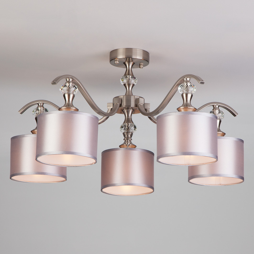 Потолочная люстра с тканевыми абажурами 60070/5 сатин-никель фото 1 &mdash; Multielectrika
