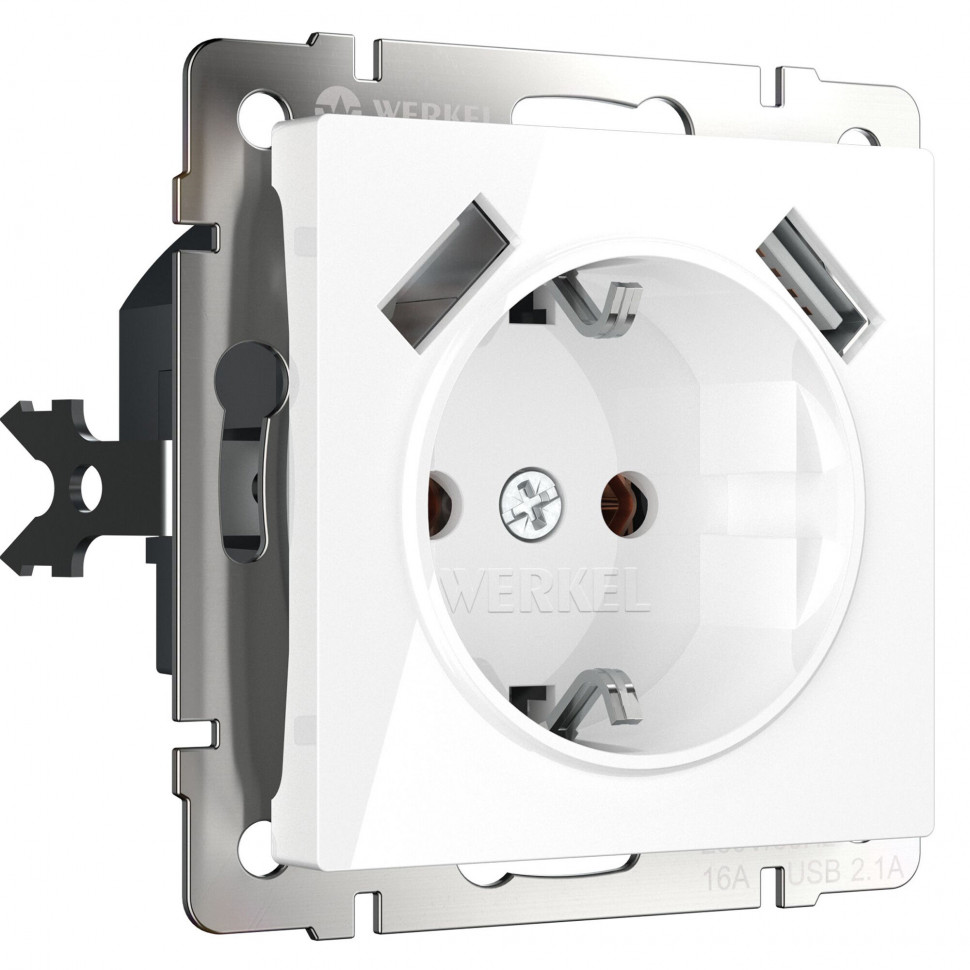 Розетка с заземлением, шторками и USBх2 (белая) W1171501 фото 1 &mdash; Multielectrika