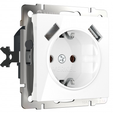 Розетка с заземлением, шторками и USBх2 (белая) W1171501 &mdash; Multielectrika