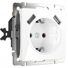 Розетка с заземлением, шторками и USBх2 (белая) W1171501 &mdash; Multielectrika
