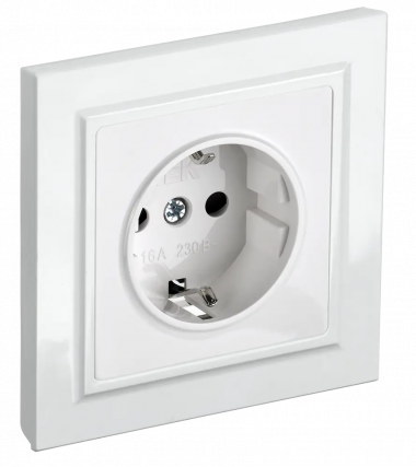 Розетка с заземлением с защитными шторками 16А в сборе IEK Brite РСР14-1-0-БрБ белая — Multielectrika