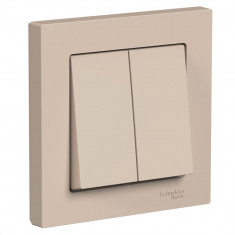 Выключатель двухклавишный Systeme Electric AtlasDesign в сборе, 10А, песочный &mdash; Multielectrika
