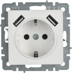 Розетка с заземлением с защитными шторками 16А с USB A+A 5В 2,1А IEK Brite РЮш10-1-БрБ белая &mdash; Multielectrika