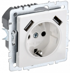 Розетка с заземлением с защитными шторками 16А с USB A+A 5В 2,1А IEK Brite РЮш10-1-БрБ белая &mdash; Multielectrika