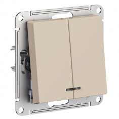 Выключатель двухклавишный Systeme Electric AtlasDesign с подсветкой, 10А, песочный &mdash; Multielectrika