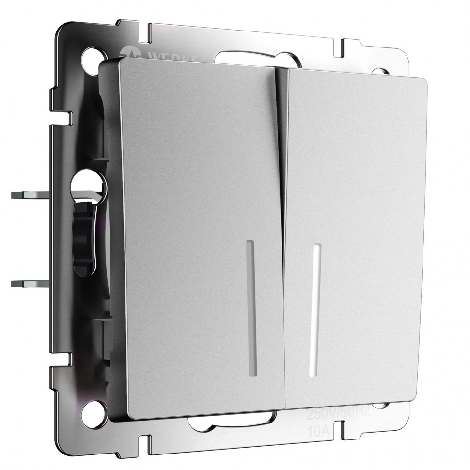 Выключатель двухклавишный с подсветкой (серебряный матовый) W1120165 фото 1 &mdash; Multielectrika