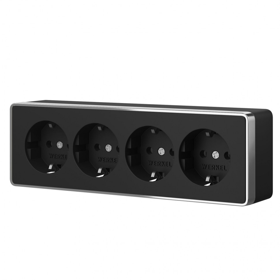 Розетка четверная с заземлением и шторками Gallant черный/хром W5072258 фото 1 &mdash; Multielectrika