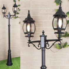 Уличный двухрожковый светильник на столбе IP33 NLG99HL004 черный &mdash; Multielectrika