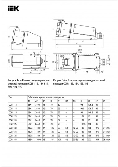 Розетка кабельная IEK ССИ-114 16А 3Р+E IР44 на поверхность 380В — Multielectrika