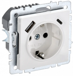 Розетка с заземлением с защитными шторками 16А с USB A+C 18Вт IEK Brite РЮш11-1-БрБ белая &mdash; Multielectrika