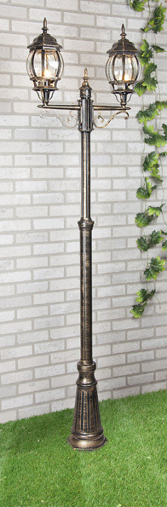 Уличный двухрожковый светильник на столбе IP33 NLG99HL004 черное золото &mdash; Multielectrika