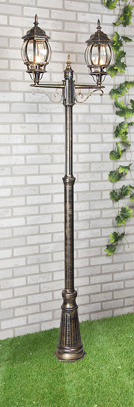 Уличный двухрожковый светильник на столбе IP33 NLG99HL004 черное золото фото 1 — Multielectrika