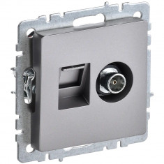 Розетка двойная TV+RJ45 кат.5E IEK Brite РТВ/РК12-БрС сталь &mdash; Multielectrika