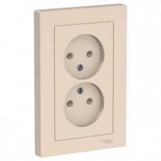 Розетка двойная Schneider Electric Atlas Design без заземления, в сборе, бежевая &mdash; Multielectrika