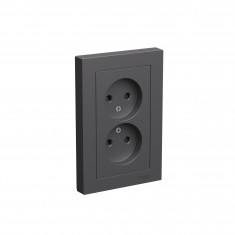 Розетка двойная Systeme Electric AtlasDesign без заземления, в сборе, со шторками, в сборе 16А, базальт &mdash; Multielectrika