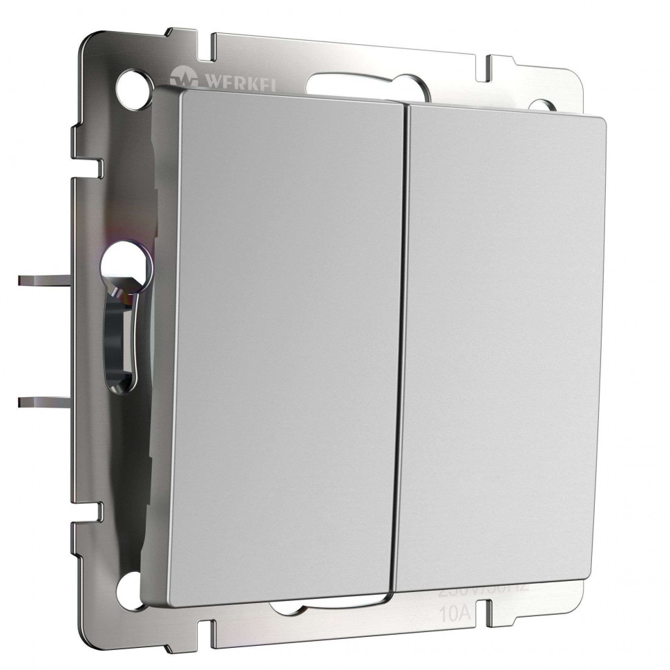 Выключатель двухклавишный с самовозвратом серебряный W1122406 фото 1 — Multielectrika