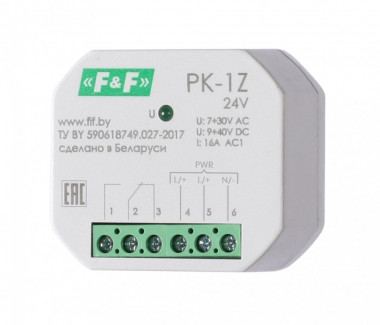 Реле промежуточный электромагнитный (Ампер-16 / Волт-7..30 АС / 9..40 DC / Контакт-1NO/NC) PK-1Z-24 — Multielectrika