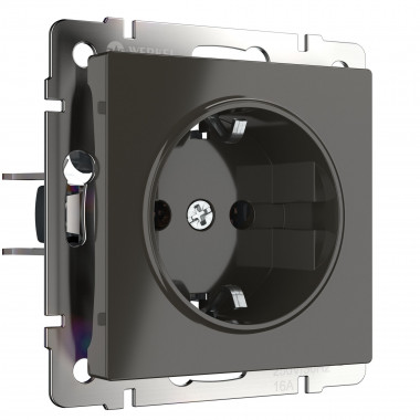 Розетка с заземлением и шторками  (серо-коричневый) WL07-SKGS-01-IP44 — Multielectrika