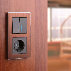 Розетка с заземлением и шторками  (серо-коричневый) WL07-SKGS-01-IP44 &mdash; Multielectrika