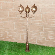 Уличный трехрожковый светильник на столбе IP44 Sirius F/3 черное золото &mdash; Multielectrika