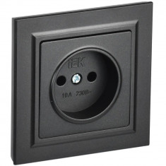 Розетка без заземления без защитных шторок 10А в сб. IEK Brite РСР10-1-0-БрЧ черная &mdash; Multielectrika