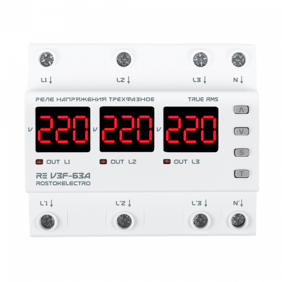 Реле напряжения трёхфазное RE V3F-63A ROSTOKELECTRO фото 1 — Multielectrika
