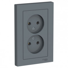 Розетка двойная Schneider Electric Atlas Design без заземления, в сборе, грифель &mdash; Multielectrika