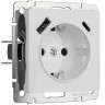 Розетка с заземлением, шторками и USB тип A+C (белый акрил) W1171741