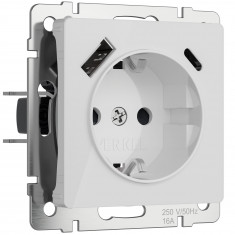 Розетка с заземлением, шторками и USB тип A+C (белый акрил) W1171741 &mdash; Multielectrika