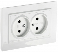 Розетка двойная без заземления без защитных шторок 10А в сборе IEK Brite РС12-2-БрБ белая &mdash; Multielectrika