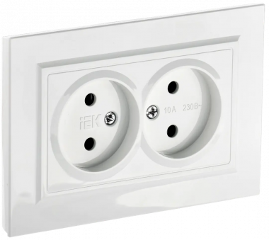 Розетка двойная без заземления без защитных шторок 10А в сборе IEK Brite РС12-2-БрБ белая — Multielectrika